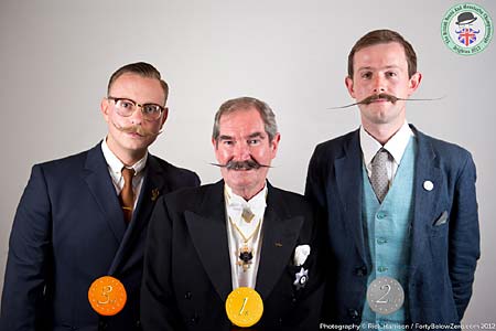 English Moustache Winners - 3 Ben Wykes - 2 Robbie Humphries - 1 Jonathan Van Halbert - Photo Rick Harrison. Click to enlarge and for carousel