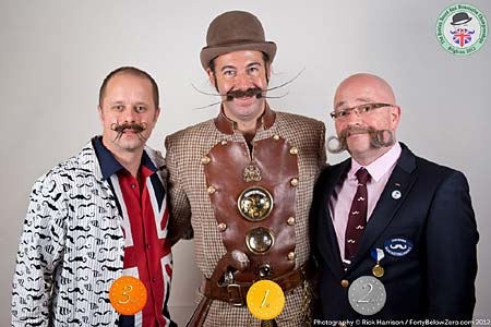 Freestyle Moustache Winners - 3 Stephen Parsons - 2 Dan Sederowsky - 1 Jake Craig - Photo Rick Harrison. Click to enlarge and for carousel